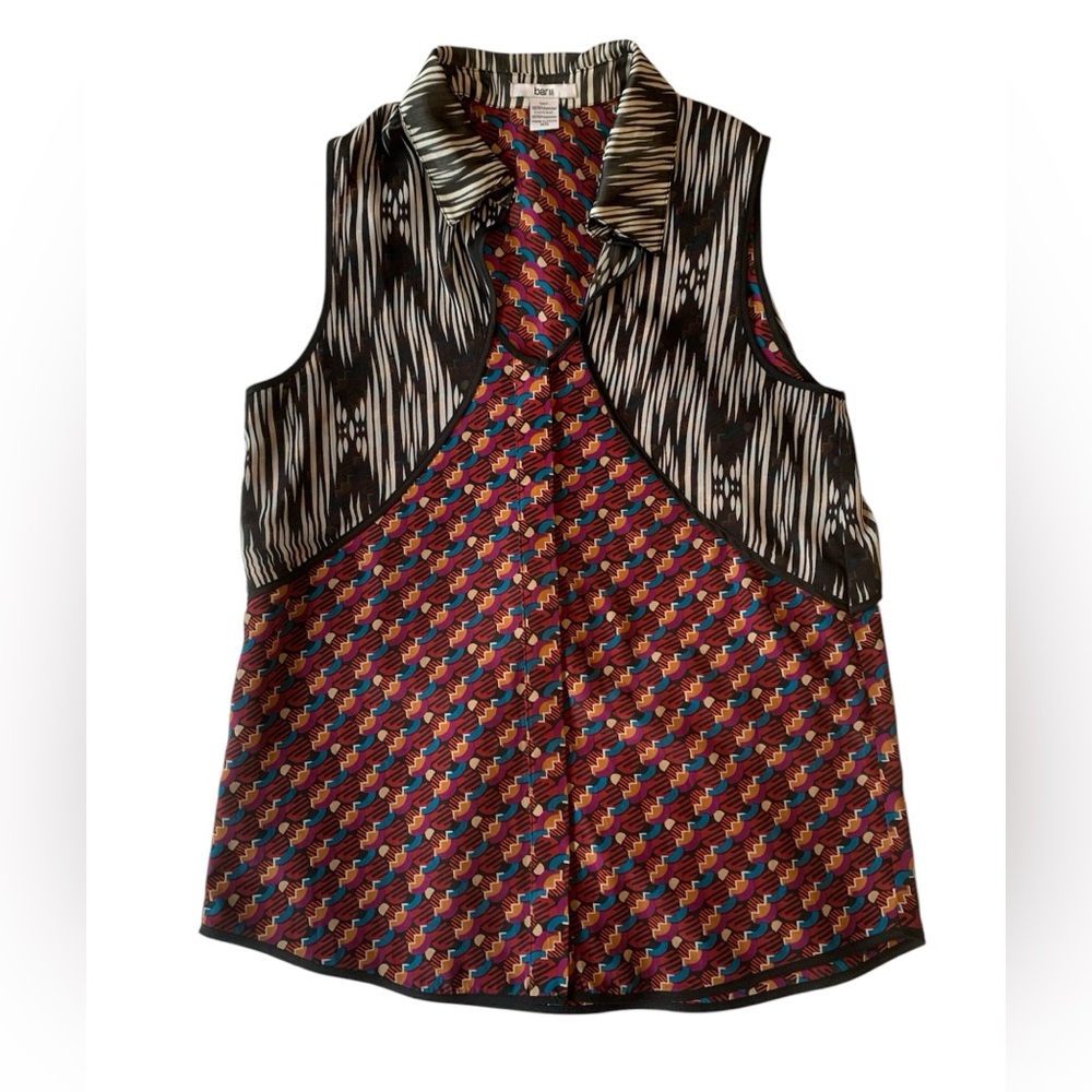Unique pattern print top designer Bar 3 sleeveless tank blouse XS Small artsy